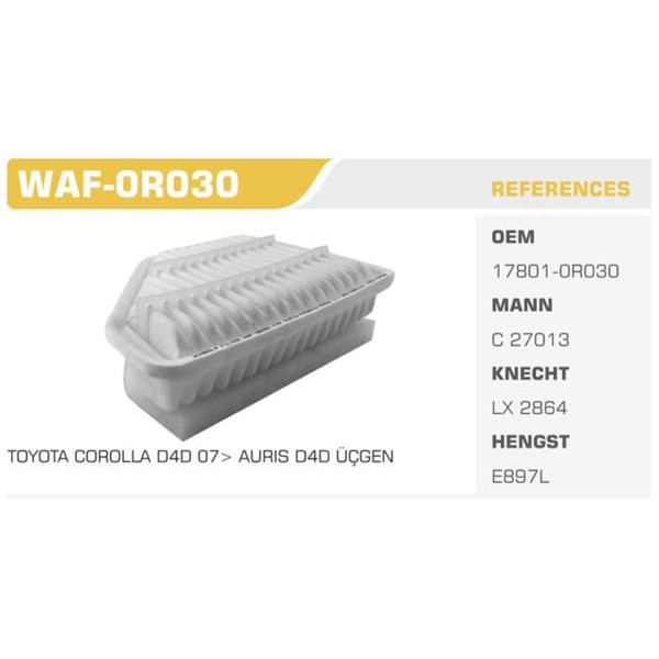 WINKEL WAF-0R030 Hava Filtresi Corolla 07-11 Auris 07-11 Verso Avensis 09-12 1.4 D4D 2.0 D4D Orijina