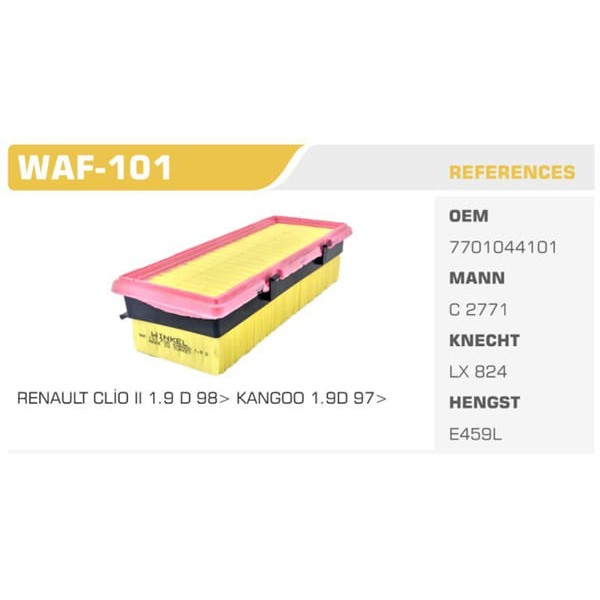 WINKEL WAF-101 Hava Filtresi CLIO II Kangoo 98- 1.9D Tırnaklı