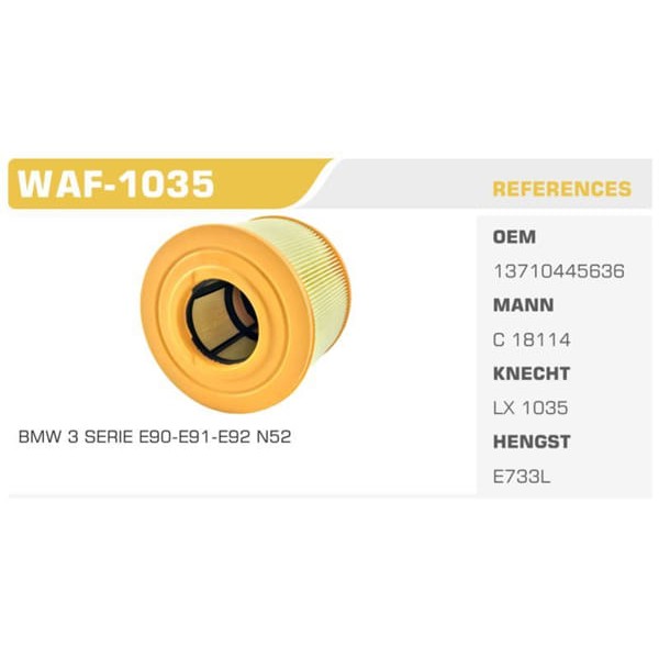 WINKEL WAF-1035 Hava Filtresi Bmw 3 E90 E91 E93 Bmw X1 E84 04- 130İ 125İ 323İ 325İ 330İ Koli: 20 Ad.