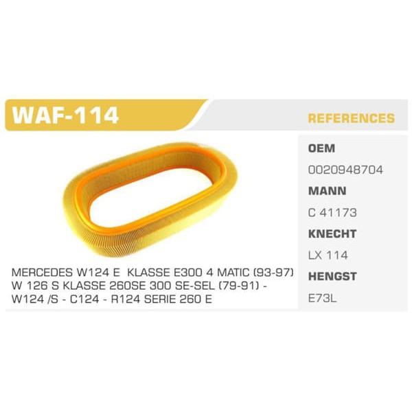 WINKEL WAF-114 Hava Filtresi Mercedes S Klasse W126 300 Se.Sel 180Hp 09/85 06/91 W124 S124 C124 W126