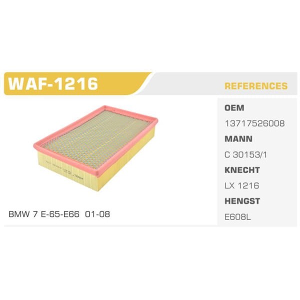 WINKEL WAF-1216 Hava Filtresi Bmw 7 E65 E66 E67 02- 730I Il 740I Il 750I Il 760I Il 740D 745D