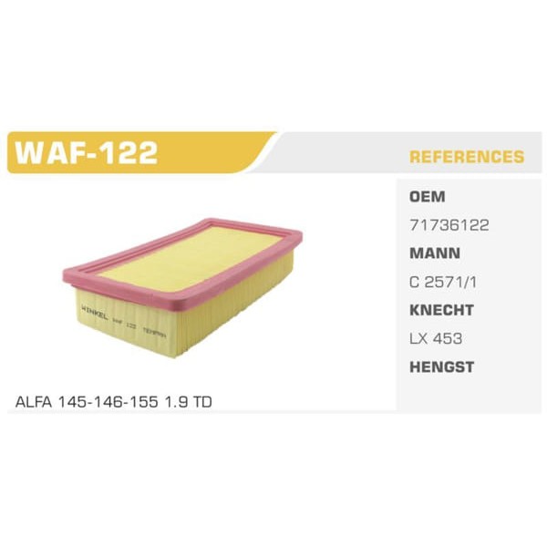 WINKEL WAF-122 Hava Filtresi Tempra Tipo / 155 159 1.6 2.0 Karbüratörlü