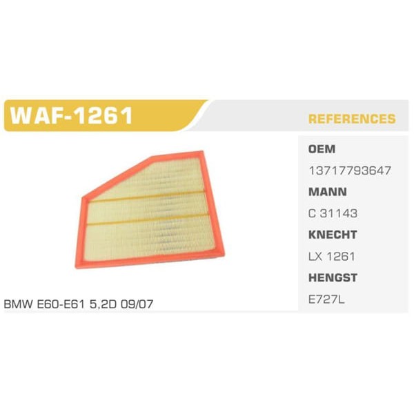 WINKEL WAF-1261 Hava Filtresi Bmw 5 05-10 5.20D 5.35D Koli: 20 Ad.