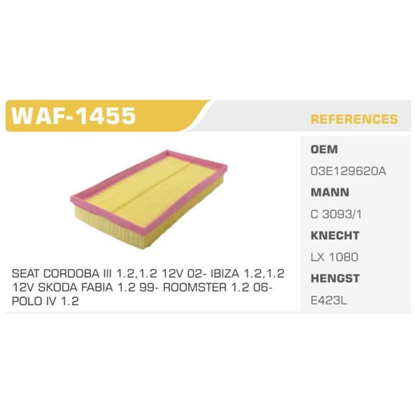 WINKEL WAF-1455 Hava Filtresi Polo IV / Cordoba 06- Ibiza IV / Fabia IV 1.2 12V Bme Azq 