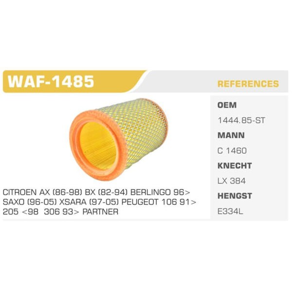 WINKEL WAF-1485 Hava Filtresi 106 205 306 405 / Ax Bx Saxo 1.4 1.6 Tu5Jp 