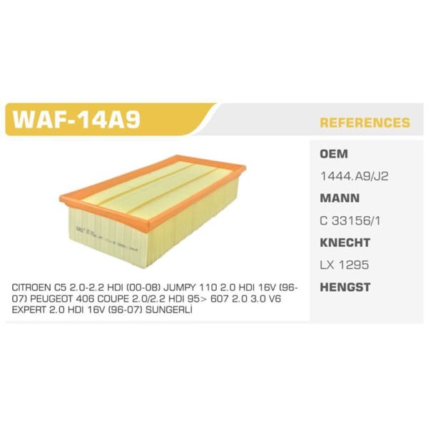 WINKEL WAF-14A9 Hava Filtresi Scudo / 405 406 607 806 Expert / C5 1.9Td 2.0 HDI