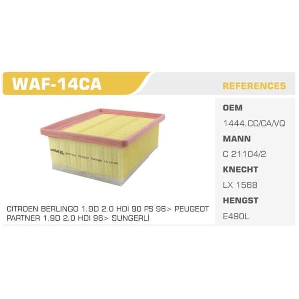 WINKEL WAF-14CA Hava Filtresi Partner 02- / Berlingo 2.0 HDI 1.9D Dw8 