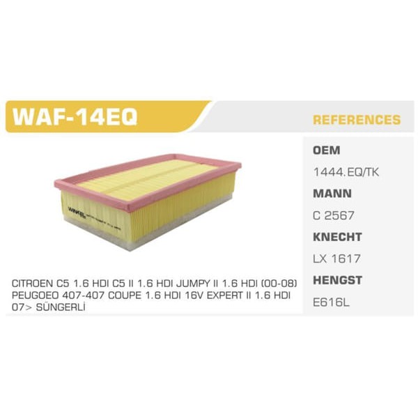 WINKEL WAF-14EQ Hava Filtresi Scudo / 407 04-  Expert / C5 Jumpy 1.6 HDI 1.6 Mtj Dv6Ted4 