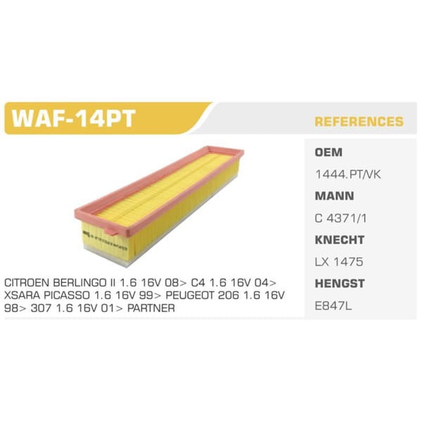 WINKEL WAF-14PT Hava Filtresi 206 04- 207 307 05- Partner II 09- / C4 Berlingo 09- 1.6 16V 