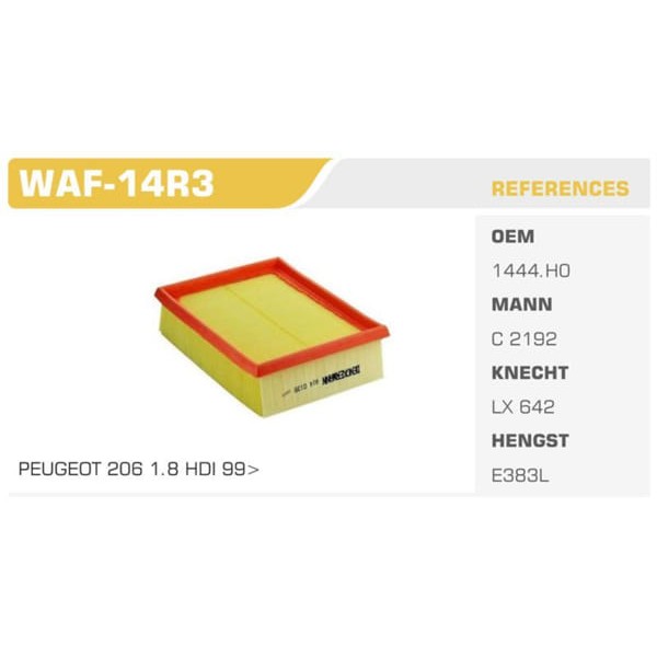WINKEL WAF-14R3 Hava Filtresi 206 / Xsara 1.9D 2.0 HDI 2.0 16V Koli: 30 Ad.