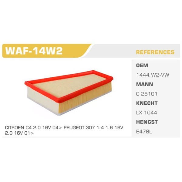 WINKEL WAF-14W2 Hava Filtresi 307 / C4 2.0 HDI Dw10Td Koli: 36 Ad.