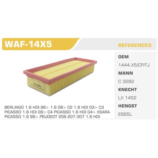 WINKEL WAF-14X5 Hava Filtresi 206 207 307 308 Partner / C3 C4 Berlingo 1.6 HDI 