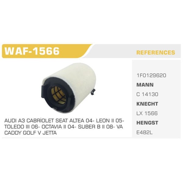 WINKEL WAF-1566 Hava Filtresi Golf V Jetta III Passat Caddy III / A3 / Altea / Octavia 1.4 Tsı 1.6 2 