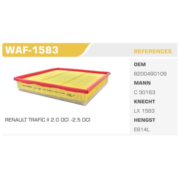 WINKEL WAF-1583 Hava Filtresi Trafic II / Vivaro / Primaster 2.5 DCI 2.0 DCI 2.0 Cdtı