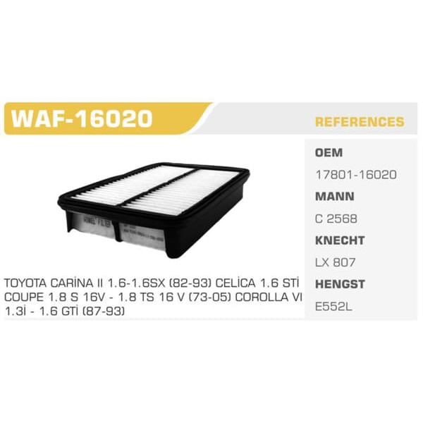 WINKEL WAF-16020 Hava Filtresi Corona At171 At181 88-91 1.8S 16V 