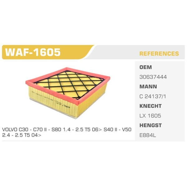 WINKEL WAF-1605 Hava Filtresi Focus 2.5T S-Max 04- Mondeo 07- / S40 04- 2.4 T5 S80 06- 2.5T V50 V70 