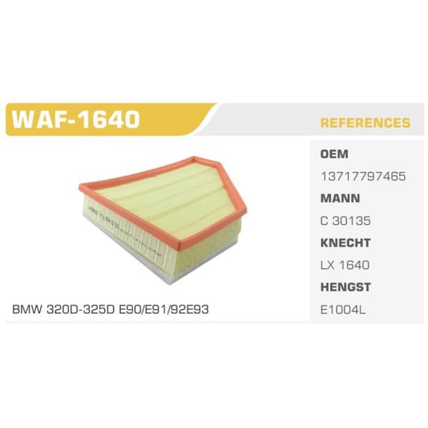 WINKEL WAF-1640 Hava Filtresi Bmw 1 Bmw 3 Bmw X1 116D 118D 120D 123D 316D 318D 320D 325D 330D 335D