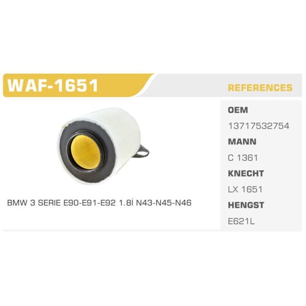 WINKEL WAF-1651 Hava Filtresi Bmw 1 Bmw 3 Koli: 36 Ad.