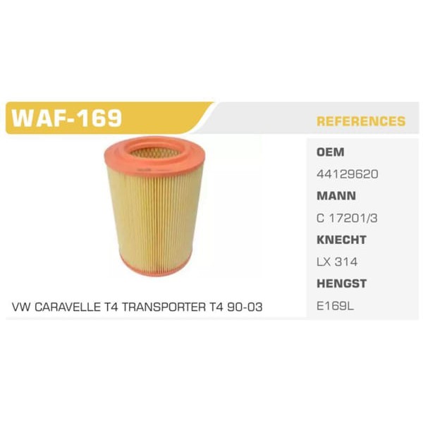 WINKEL WAF-169 Hava Filtresi 1303 Golf I Transporter T4 Caravelle 90-95 / 80 / Escort III IV Orion C