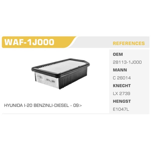 WINKEL WAF-1J000 Hava Filtresi İ20 08-11 İx20 12- / Soul 09-12 Venga 11-12 1.2 1.4 1.6