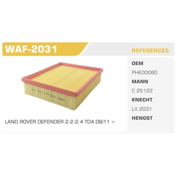 WINKEL WAF-2031 Hava Filtresi Range Rover 11- 2.2 2.4 Td4 Koli: 20 Ad. 