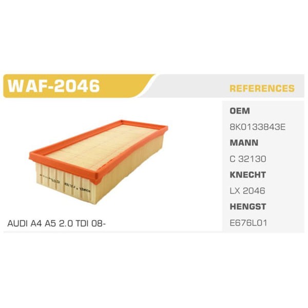 WINKEL WAF-2046 Hava Filtresi A4 A5 Q5 1.8 Tfsı 2.0 TDI 2.0 Tfsı Koli: 32 Ad. 