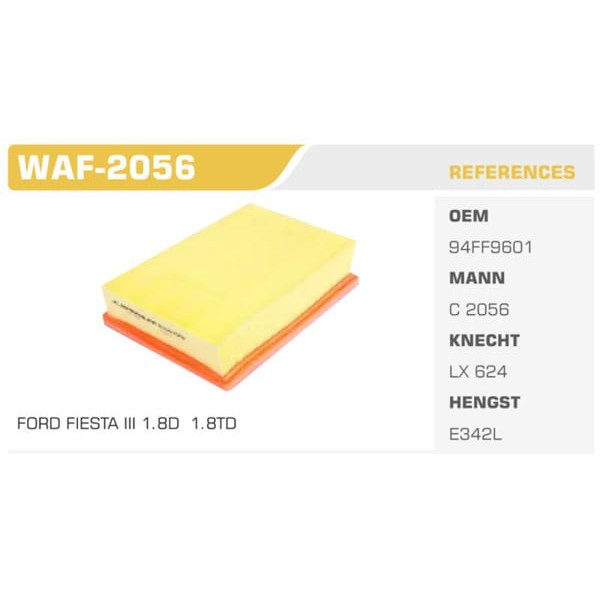 WINKEL WAF-2056 Hava Filtresi Fiesta III 94- 1.8D 1.8 Td Koli: 20 Ad.