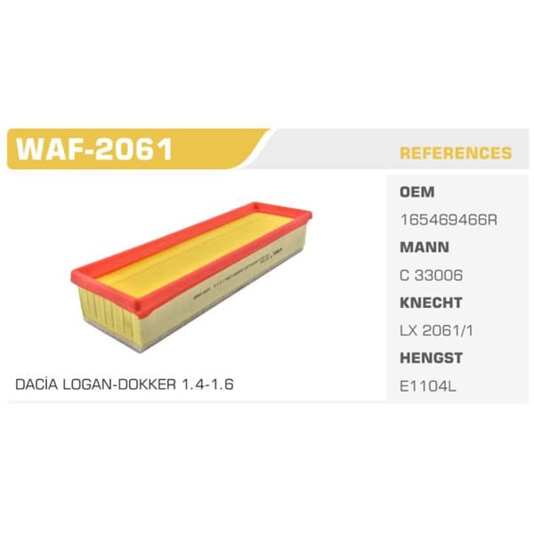 WINKEL WAF-2061 Hava Filtresi CLIO IV Captur / Logan 04- Duster Dokker 12- Lodgy 12- 1.4 1.6 16V Kol 