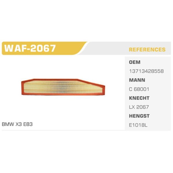 WINKEL WAF-2067 Hava Filtresi Bmw X3 04- 1.8D 2.0D Koli: 20 Ad.