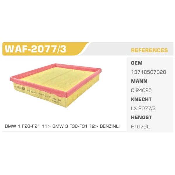 WINKEL WAF-2077-3 Hava Filtresi Bmw 1 Serı-3Seri C24025 Fn3811 W 