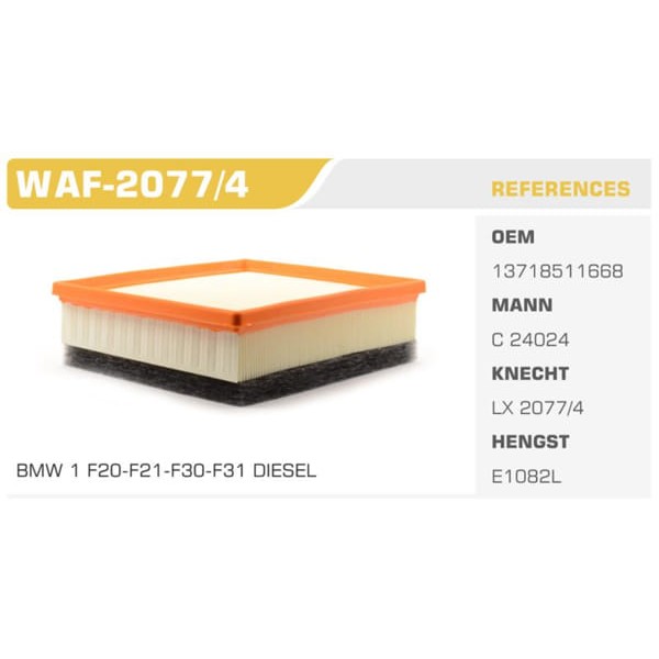 WINKEL WAF-2077-4 Hava Filtresi Bmw 1 Bmw 1 F20 F21 F30 Bmw 3.20 320 Dizel Koli: 20 Ad. 