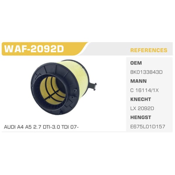 WINKEL WAF-2092D Hava Filtresi A4 A5 Q5 2.7 TDI 3.0 TDI Koli: 20 Ad. 