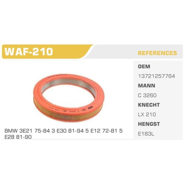 WINKEL WAF-210 Hava Filtresi Bmw 3 E21 80-82 316 90Hp Koli: 12 Ad. 