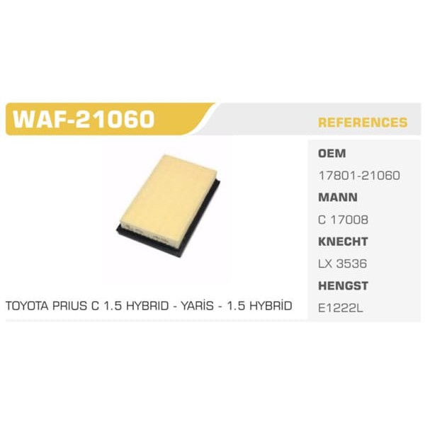 WINKEL WAF-21060 Hava Filtresi C1 II / Yaris 1.0 Vtı 12V Koli: 20 Ad.