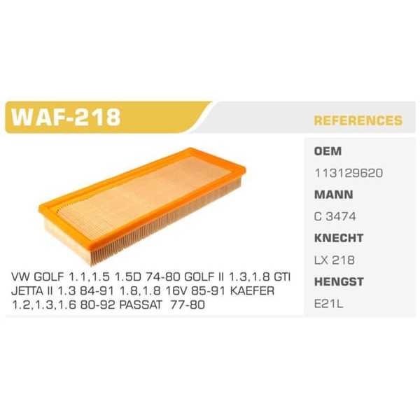 WINKEL WAF-218 Hava Filtresi 1303 Golf I Transporter T4 Caravelle 90-95 / 80 / Escort III IV Orion C