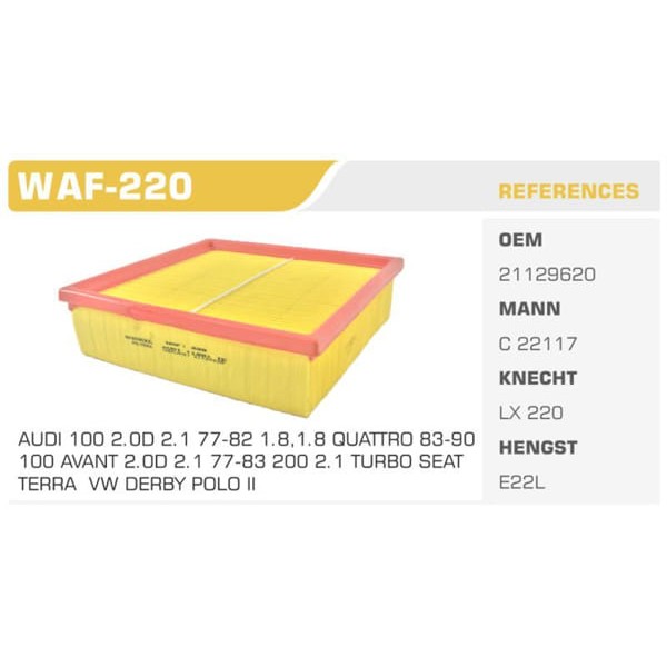 WINKEL WAF-220 Hava Filtresi VW T1 T2 T3 Audi 100 200 