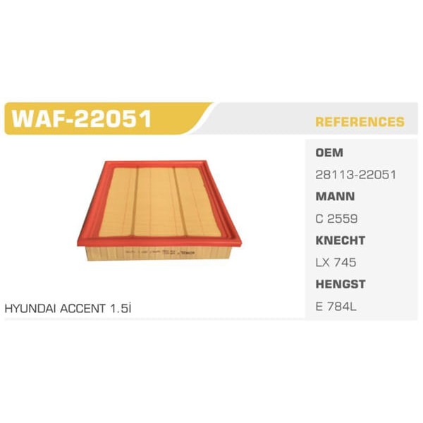 WINKEL WAF-22051 Hava Filtresi Accent 95-00 1.5 Koli: 40 Ad. 