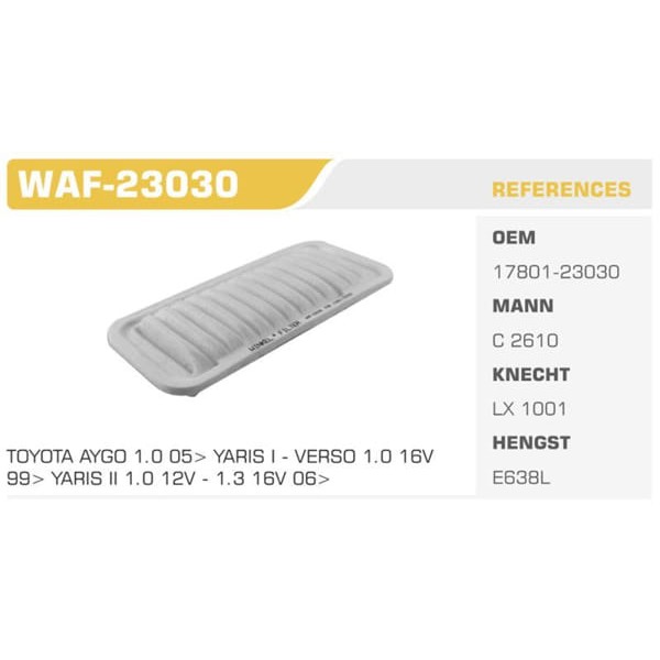 WINKEL WAF-23030 Hava Filtresi 107 / C1 / Yaris 99-05 Yaris 99-06 1.0 12V Koli: 40 Ad. 