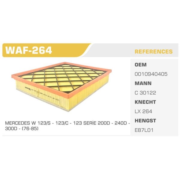 WINKEL WAF-264 Hava Filtresi Mercedes W123 S123 C123 200 D 55Hp Koli: 20 Ad. 