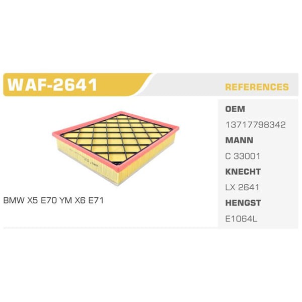 WINKEL WAF-2641 Hava Filtresi Bmw X5 Bmw X6 08- 3.0D 286Hp Koli: 20 Ad.