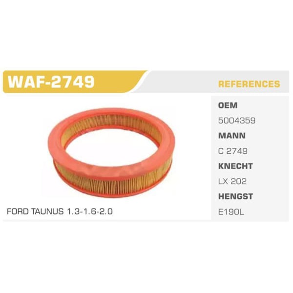 WINKEL WAF-2749 Hava Filtresi Taunus 1.6 2.0 1.3 Koli: 20 Ad. 