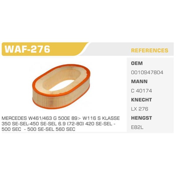 WINKEL WAF-276 Hava Filtresi Mercedes S Klasse W126 560 Sel 242Hp 85-91 Koli: 20 Ad. 