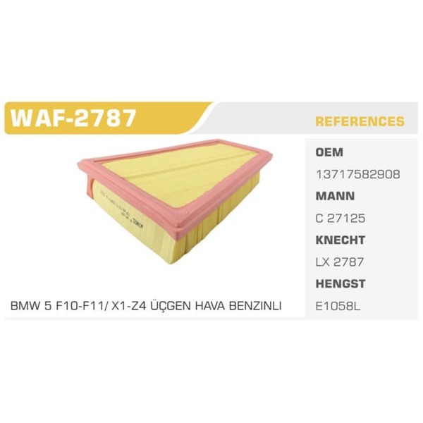 WINKEL WAF-2787 Hava Filtresi Bmw 5 11- Bmw Z4 Bmw X1 520İ Koli: 20 Ad. 