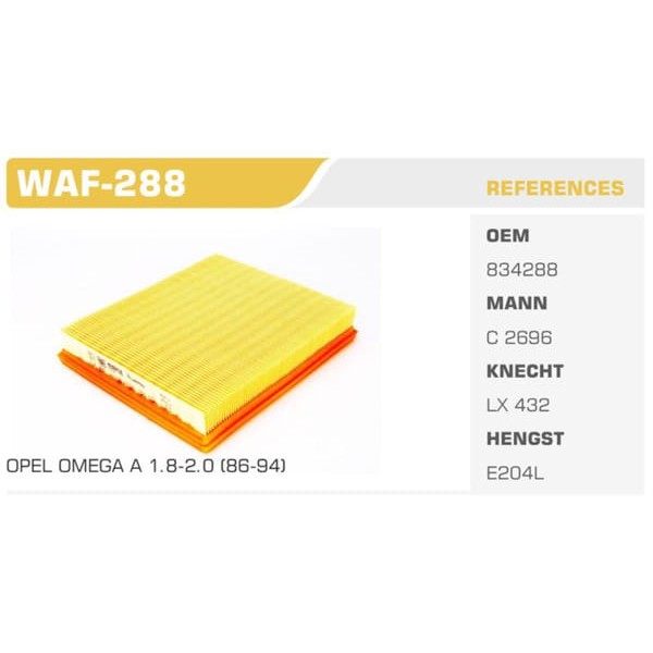 WINKEL WAF-288 Hava Filtresi Omega A 86-94 1.8 2.0 Koli: 36 Ad. 