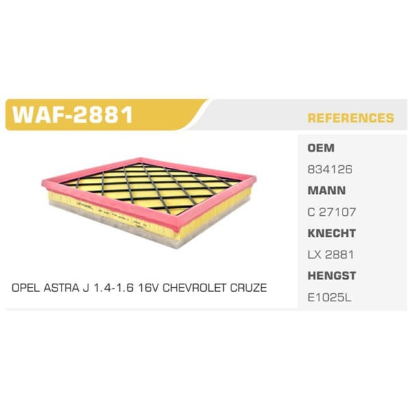 WINKEL WAF-2881 Hava Filtresi Astra J 09- Astra J Zafira C Cascada 13- / Cruze 09- 1.3 1.7Dı 1.7 Cdt 