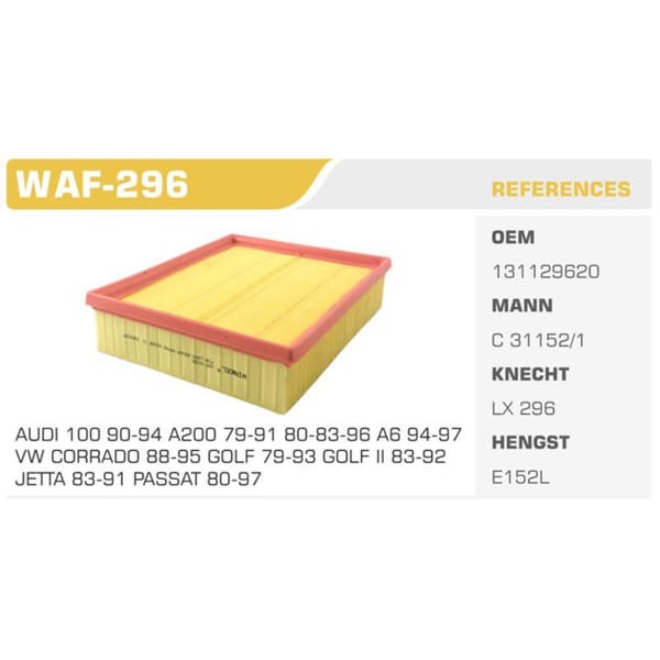WINKEL WAF-296 Hava Filtresi Golf II Jetta Passat 88-97 / A6 94-97
