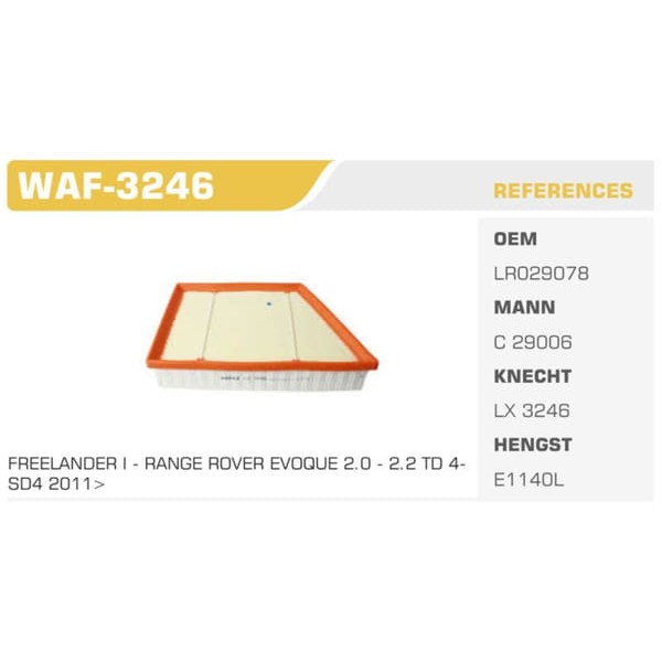 WINKEL WAF-3246 Hava Filtresi Discovery Sport 14- Freelander II 11- Range Rover Evoque 11- 2.0 Sı4 K 