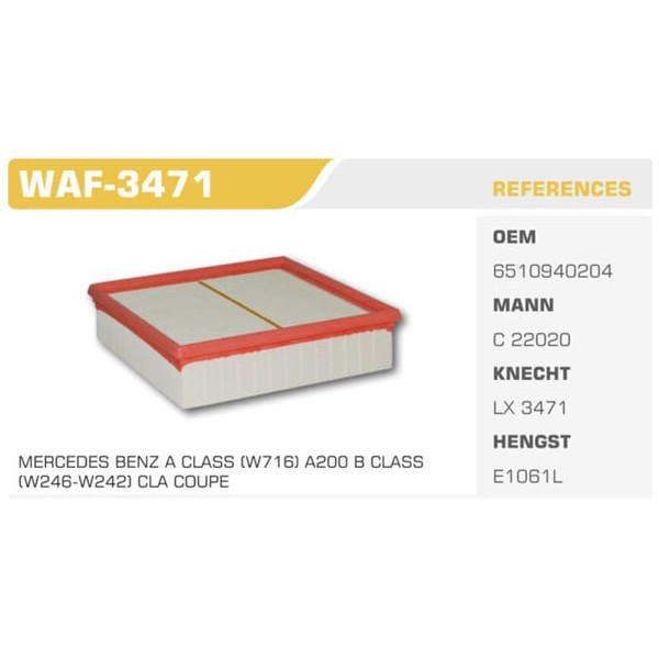 WINKEL WAF-3471 Hava Filtre Mercedes A-B Seri 12- C22020 Fn4816 
