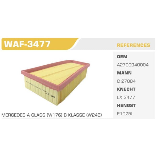 WINKEL WAF-3477 Hava Filtresi Mercedes A180 A200 A250 B180 B200 B220 B250 Cla 180 200 250 Gla 200 25 