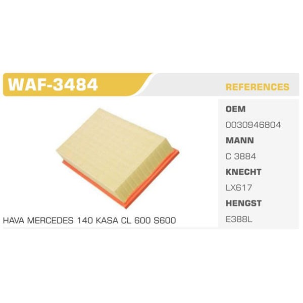 WINKEL WAF-3484 Hava Filtresi Mercedes W140 91-99 Koli: 20 Ad.